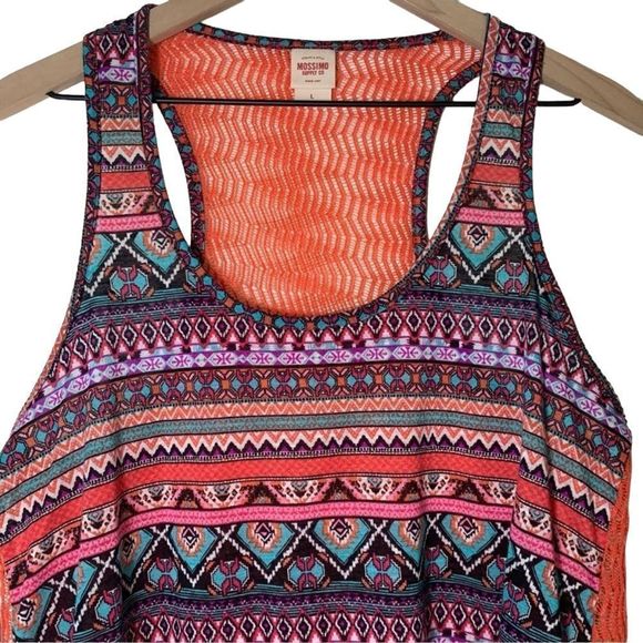 Geometric Print High Low Raceback Tank Top with See Through Back Size Large - Picture 1 of 8